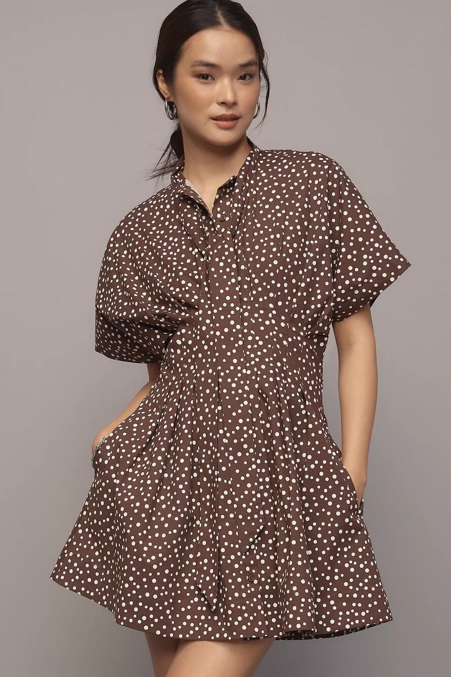 nwt ANTHROPOLOGIE EXQUISE sz L The Tobie Tie Neck shirt dress in polka dots